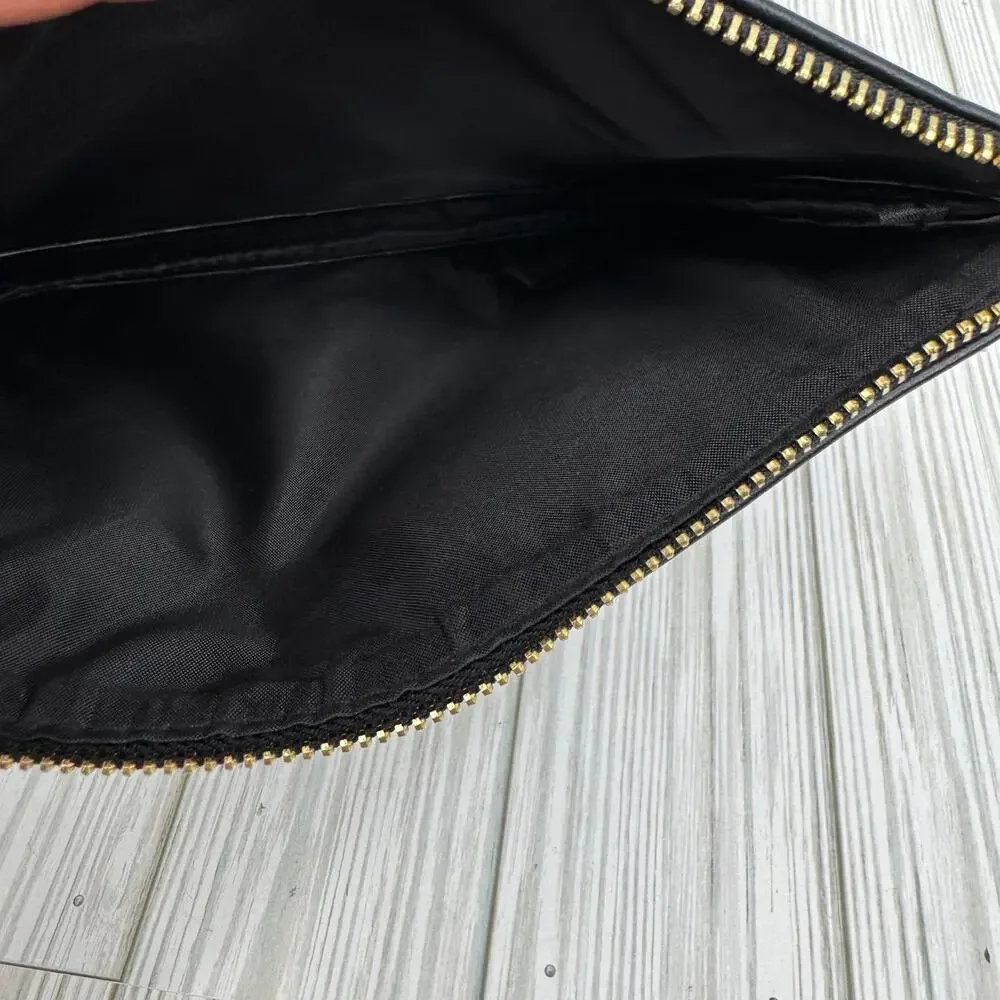 YSL Beaute make up cosmetic bag pouch logo vegan leather zipper black gold